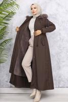 Tesettür giyim KAHVE KAPÜŞONLU MANTO T 0501