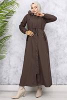 Tesettür giyim KAHVE KAPÜŞONLU MANTO T 0501