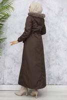 Tesettür giyim KAHVE KAPÜŞONLU MANTO T 0501