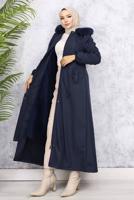 Tesettür giyim LACİVERT KAPÜŞONLU MANTO T 0501