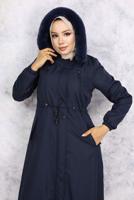 Tesettür giyim LACİVERT KAPÜŞONLU MANTO T 0501