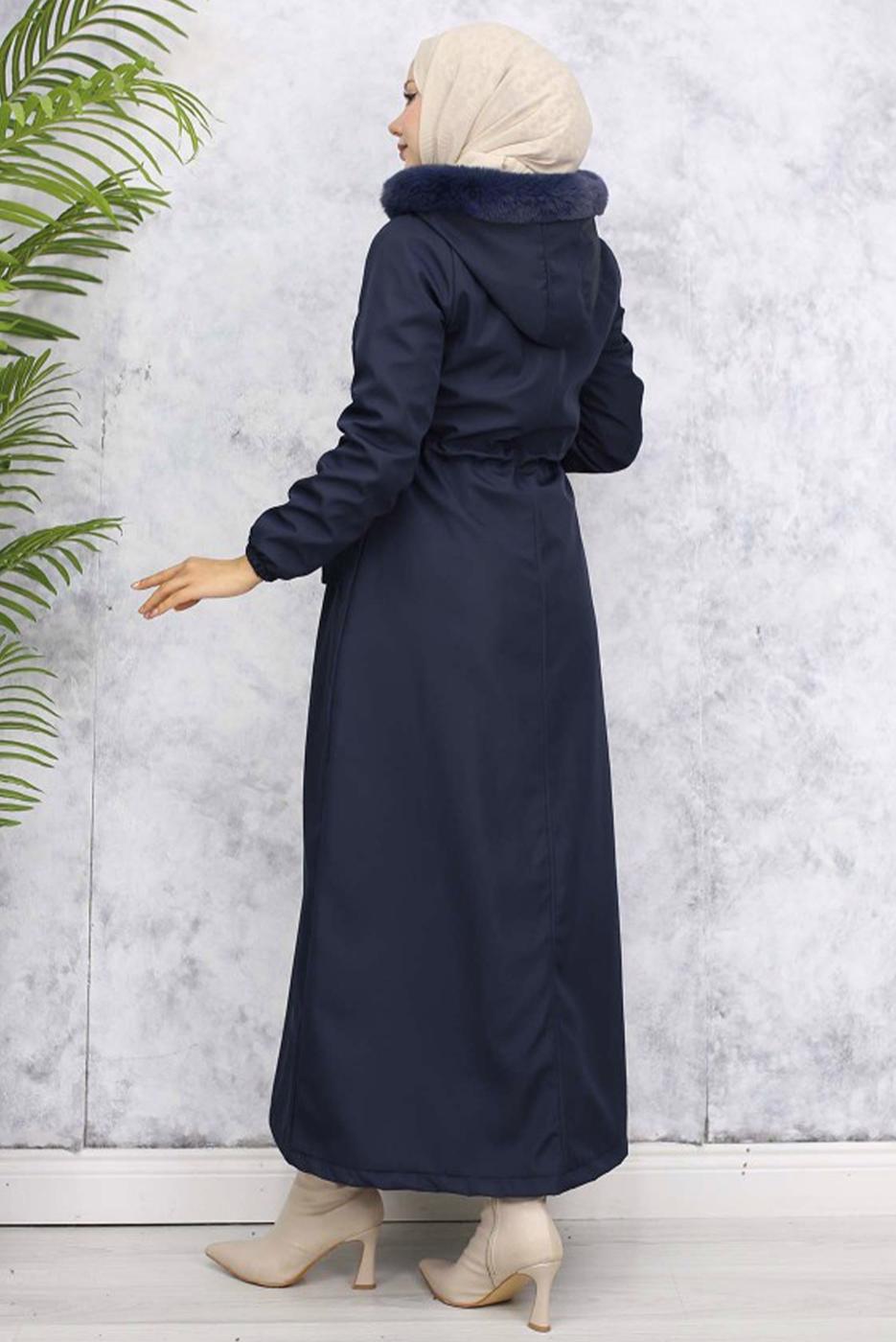 Tesettür giyim LACİVERT KAPÜŞONLU MANTO T 0501