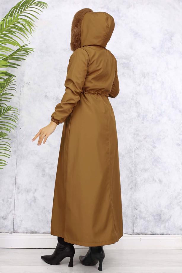 Tesettür giyim TABA KAPÜŞONLU MANTO T 0501 - TRENDTESETTÜR