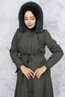 Tesettür giyim GRİ KAPÜŞONLU MANTO T 0501