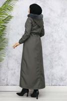Tesettür giyim GRİ KAPÜŞONLU MANTO T 0501