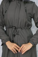 Tesettür giyim GRİ KAPÜŞONLU MANTO T 0501