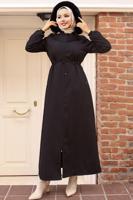 Tesettür giyim SİYAH BELİ BAĞCIKLI MANTO T 2011