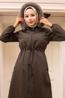 Tesettür giyim KAHVE BELİ BAĞCIKLI MANTO T 2011