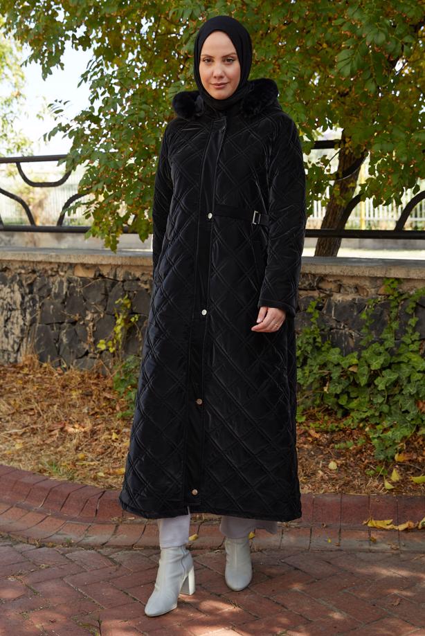 Tesettür giyim SİYAH ŞİŞME MANTO T 3307 - TRENDTESETTÜR