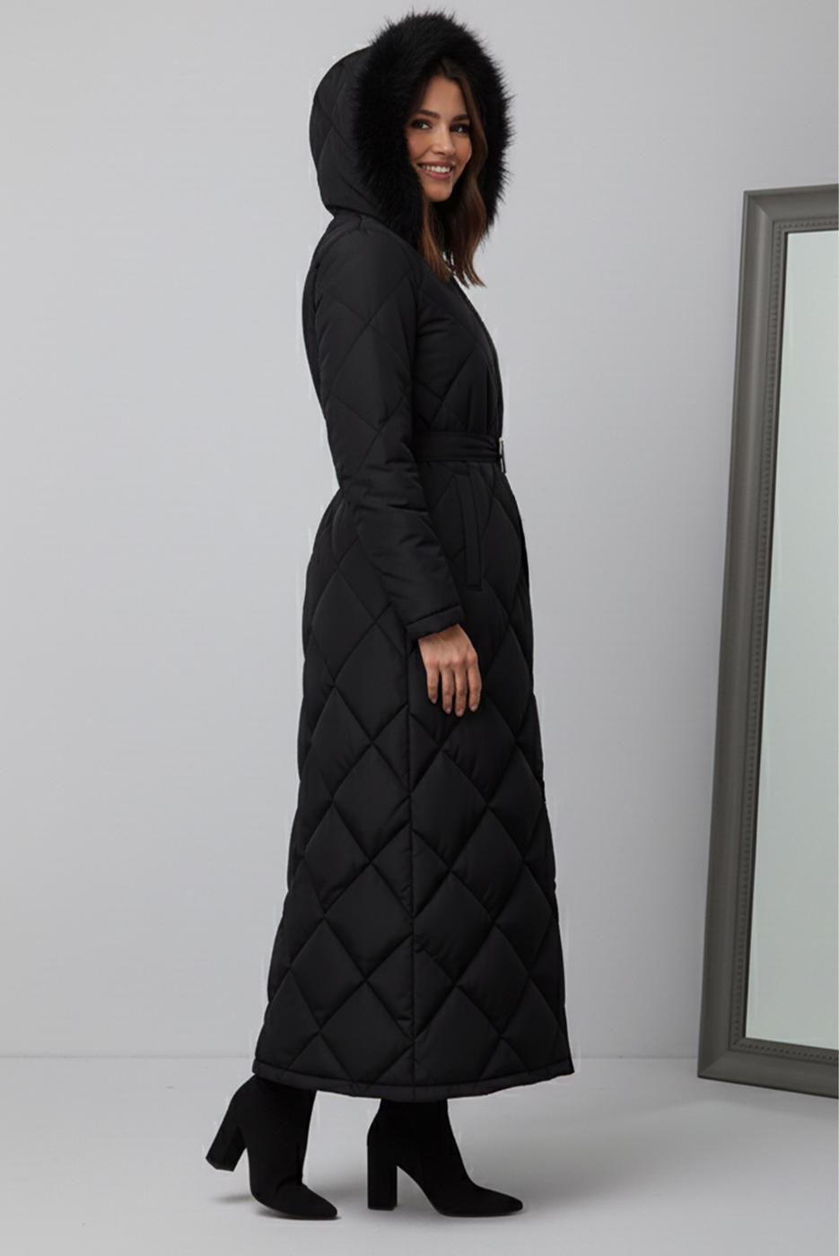 Tesettür giyim SİYAH T 3519 BN KAPİTONE MANTO