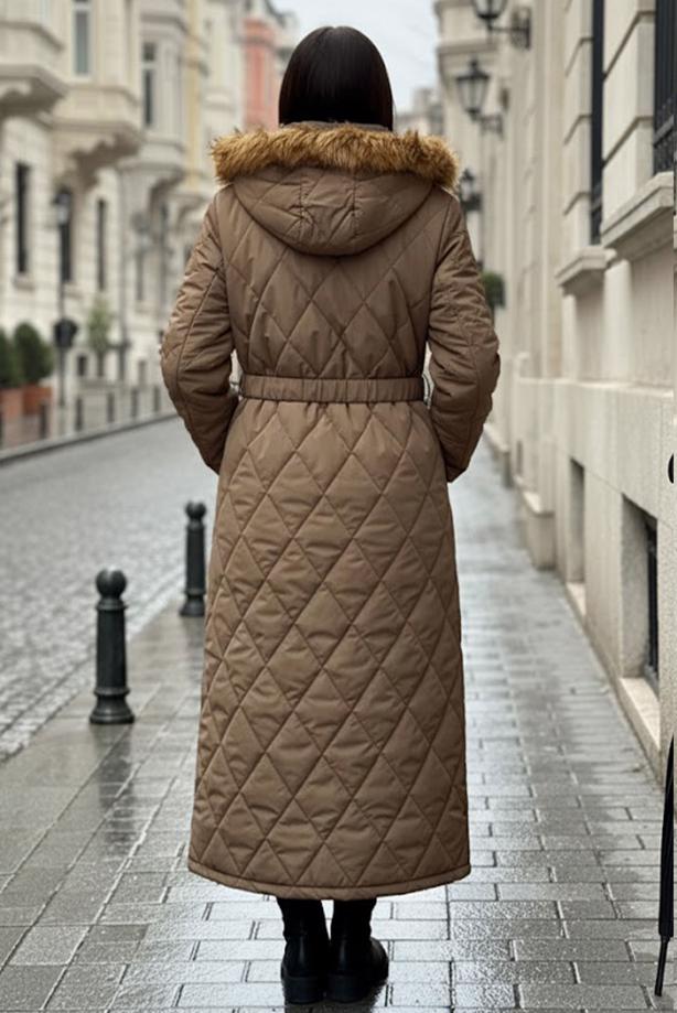 Tesettür giyim VİZON KEMERLİ MANTO T 3519 - TRENDTESETTÜR