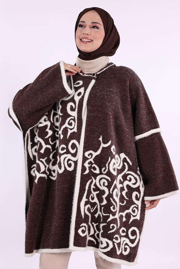 Tesettür giyim KAHVE DESENLİ PANÇO T 01621 - TRENDTESETTÜR