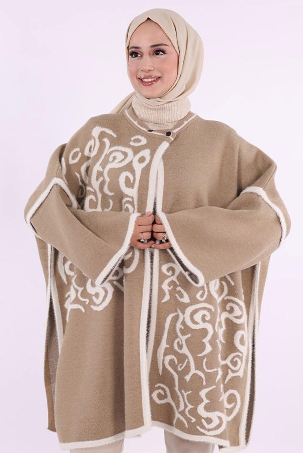 Tesettür giyim VİZON DESENLİ PANÇO T 01621 - TRENDTESETTÜR