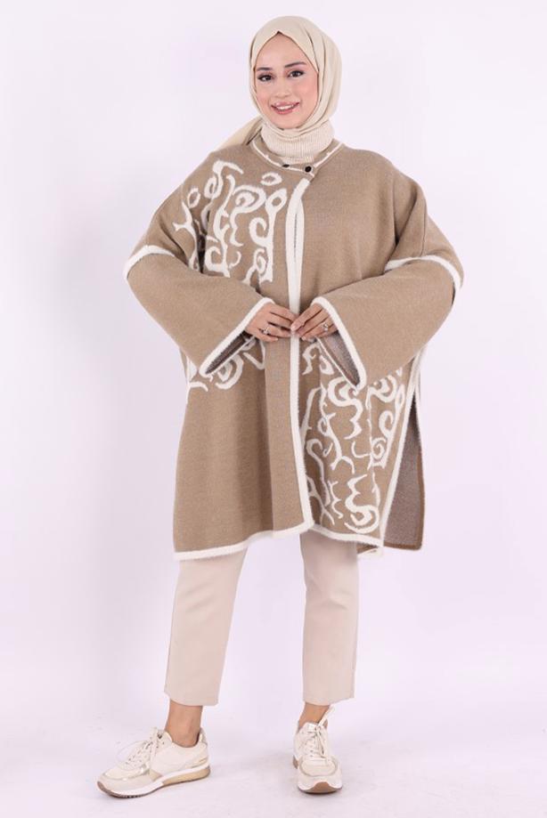 Tesettür giyim VİZON DESENLİ PANÇO T 01621 - TRENDTESETTÜR