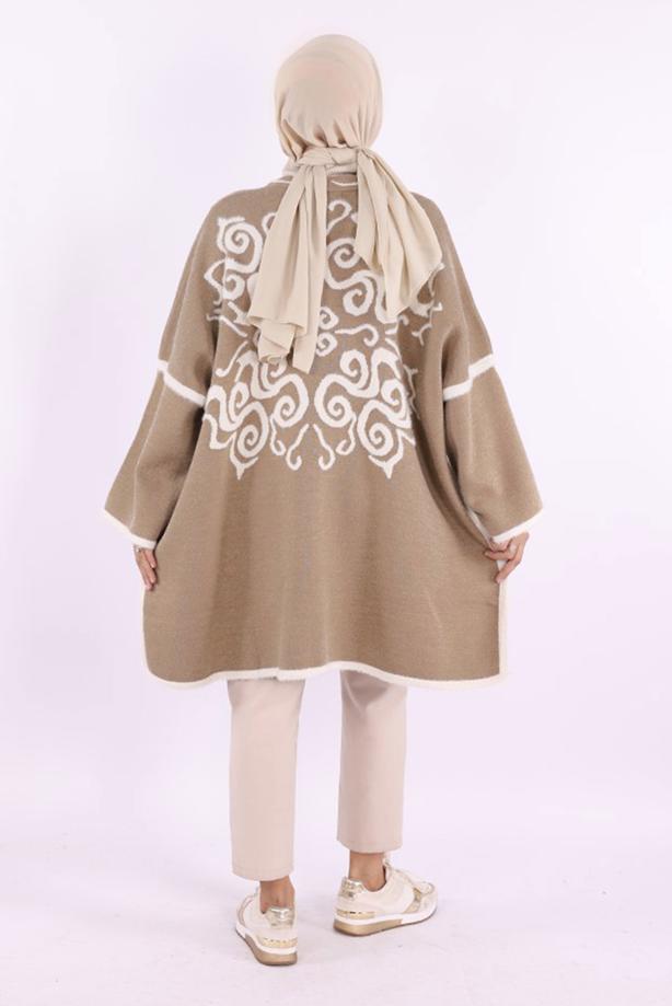 Tesettür giyim VİZON DESENLİ PANÇO T 01621 - TRENDTESETTÜR