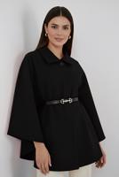 Tesettür giyim SİYAH KEMERLİ KAŞE PANÇO T 0719