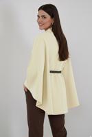 Tesettür giyim EKRU KEMERLİ KAŞE PANÇO T 0719