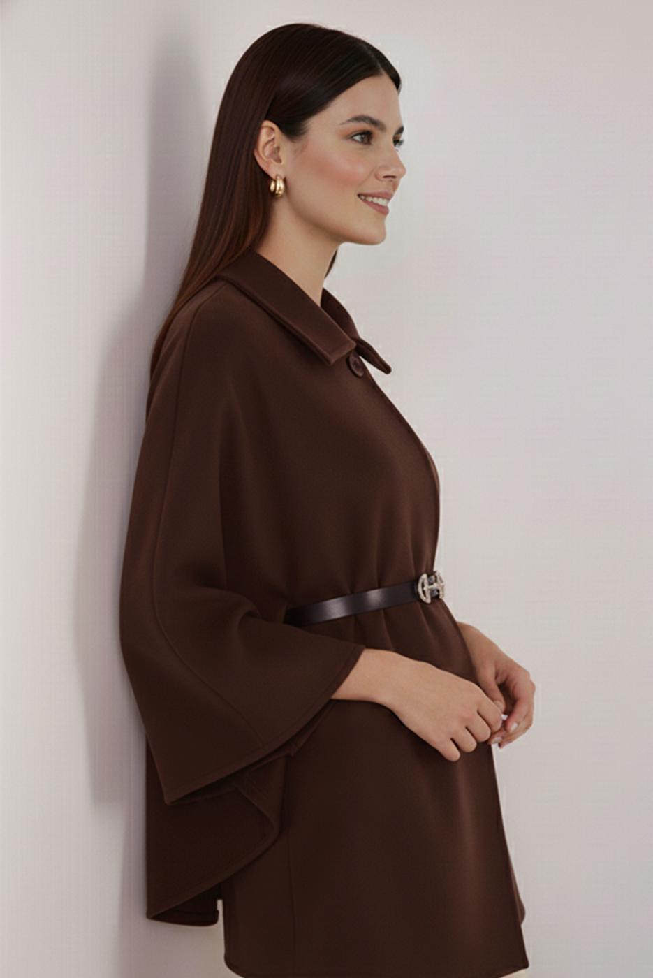 Hijab clothing BROWN BELTED CACHET PONCHO T 0719