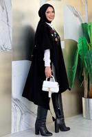 Tesettür giyim SİYAH GÜL İŞLEMELİ TRİKO PANÇO T 13021