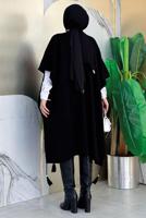 Tesettür giyim SİYAH GÜL İŞLEMELİ TRİKO PANÇO T 13021