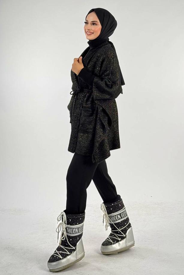 Tesettür giyim SİYAH CEPLİ PANÇO T 23381 - TRENDTESETTÜR
