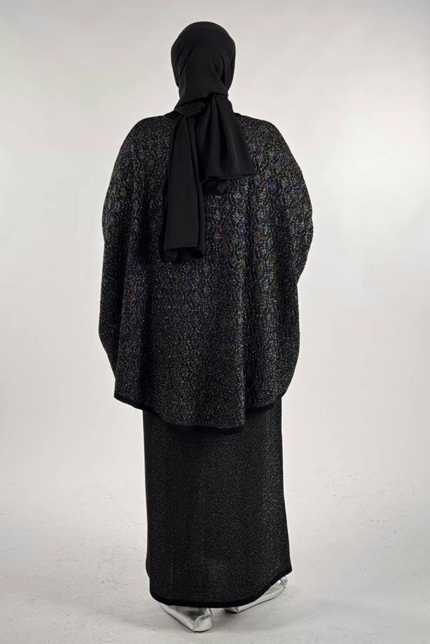 Tesettür giyim SİYAH DESENLİ PANÇO T 52381 - TRENDTESETTÜR