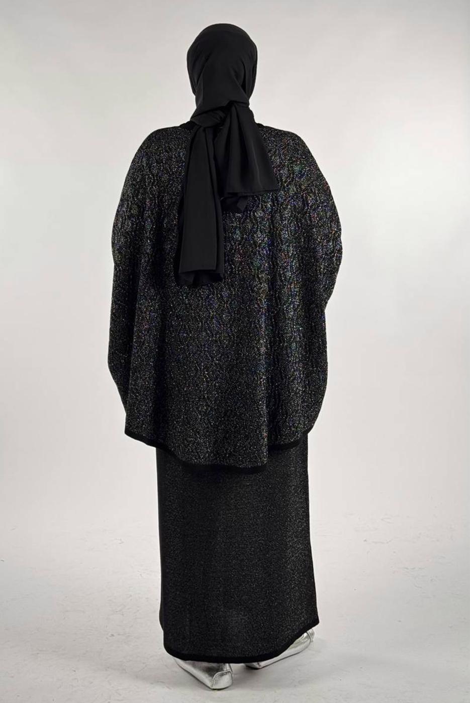 Tesettür giyim SİYAH DESENLİ PANÇO T 52381