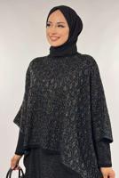 Tesettür giyim SİYAH DESENLİ PANÇO T 52381