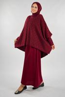 Tesettür giyim BORDO DESENLİ PANÇO T 52381
