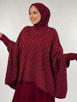 Tesettür giyim BORDO DESENLİ PANÇO T 52381