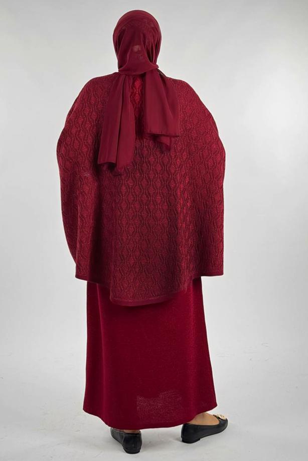 Tesettür giyim BORDO DESENLİ PANÇO T 52381 - TRENDTESETTÜR