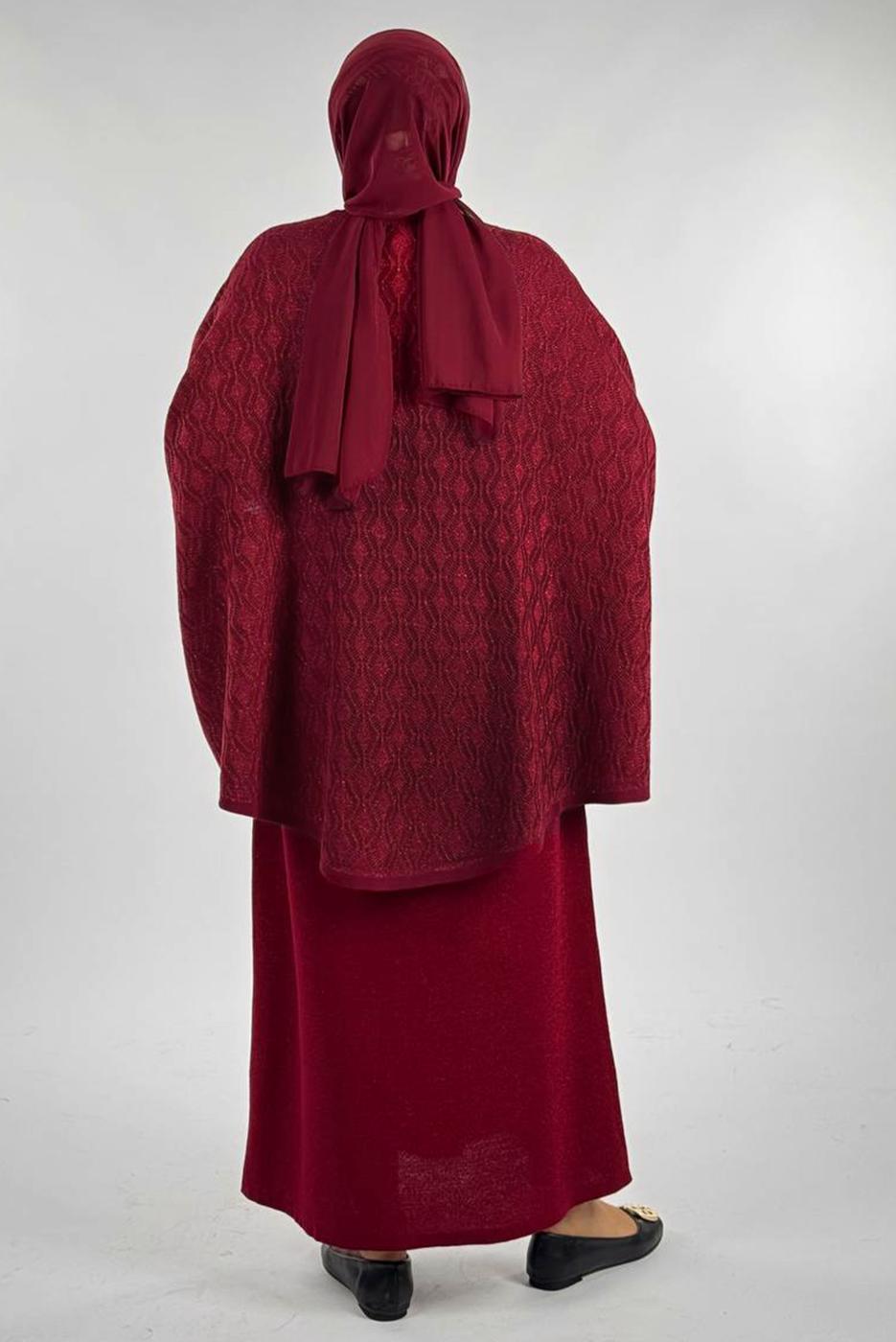 Tesettür giyim BORDO DESENLİ PANÇO T 52381