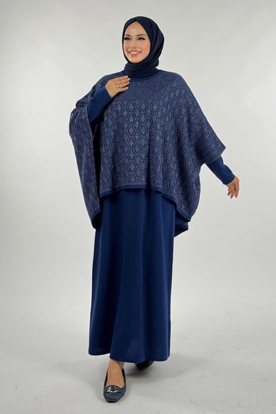 Tesettür giyim LACİVERT DESENLİ PANÇO T 52381