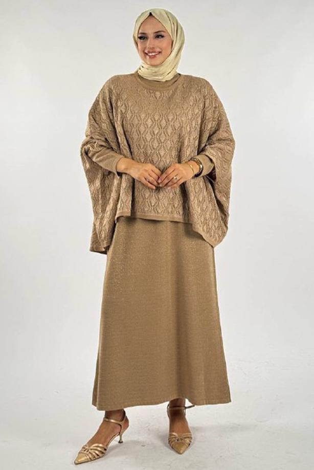 Tesettür giyim VİZON DESENLİ PANÇO T 52381 - TRENDTESETTÜR