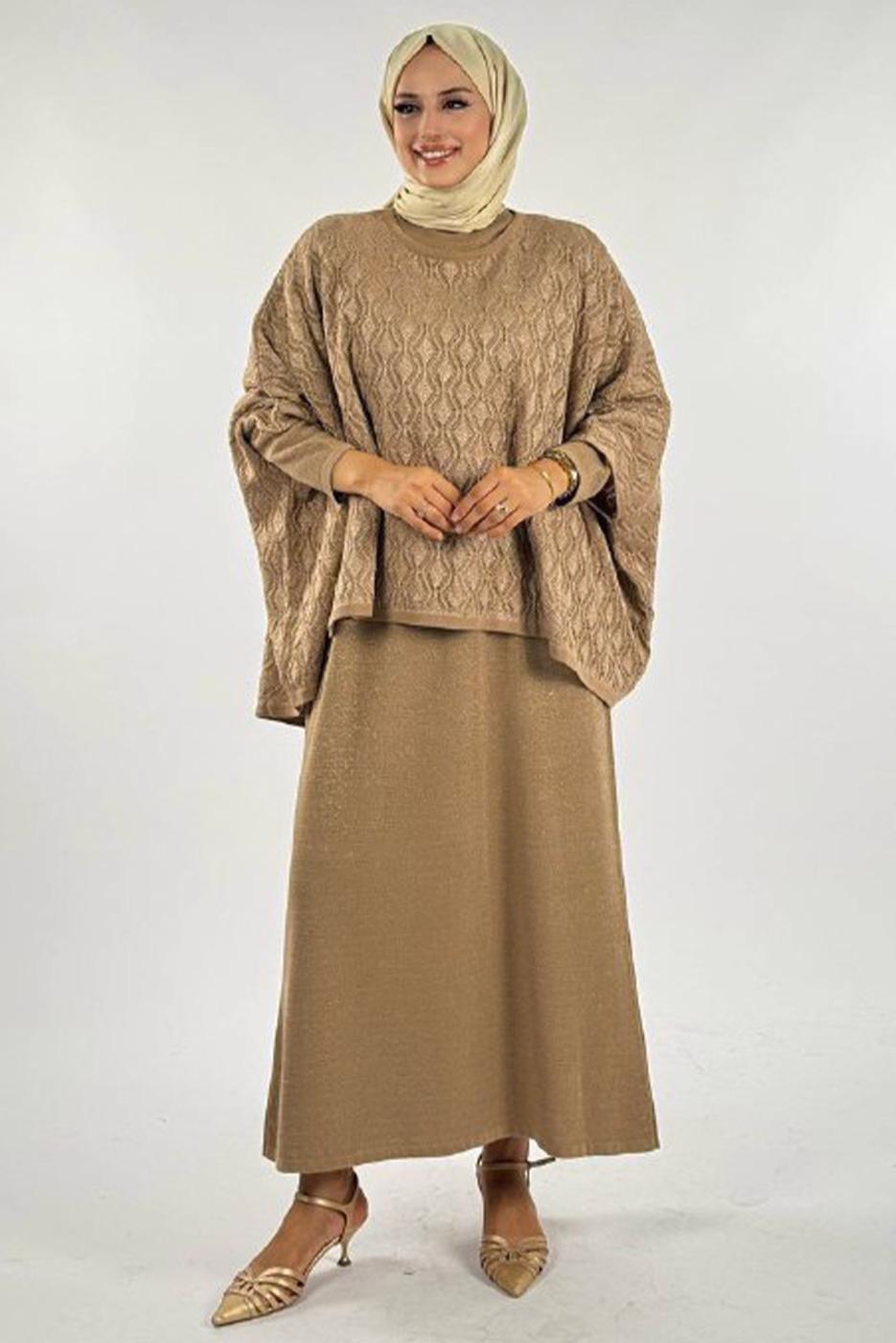 Tesettür giyim VİZON DESENLİ PANÇO T 52381