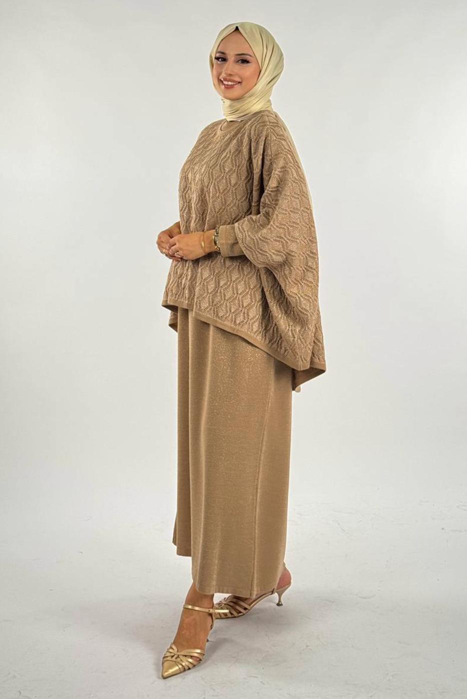 Tesettür giyim VİZON DESENLİ PANÇO T 52381