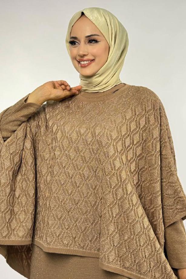 Tesettür giyim VİZON DESENLİ PANÇO T 52381 - TRENDTESETTÜR
