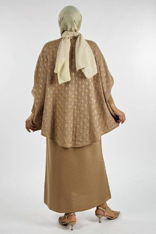 Tesettür giyim VİZON DESENLİ PANÇO T 52381 - TRENDTESETTÜR