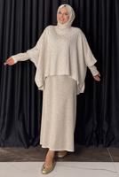Tesettür giyim BEJ DESENLİ PANÇO T 52381