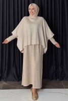 Tesettür giyim BEJ DESENLİ PANÇO T 52381