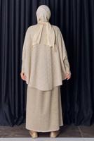Tesettür giyim BEJ DESENLİ PANÇO T 52381