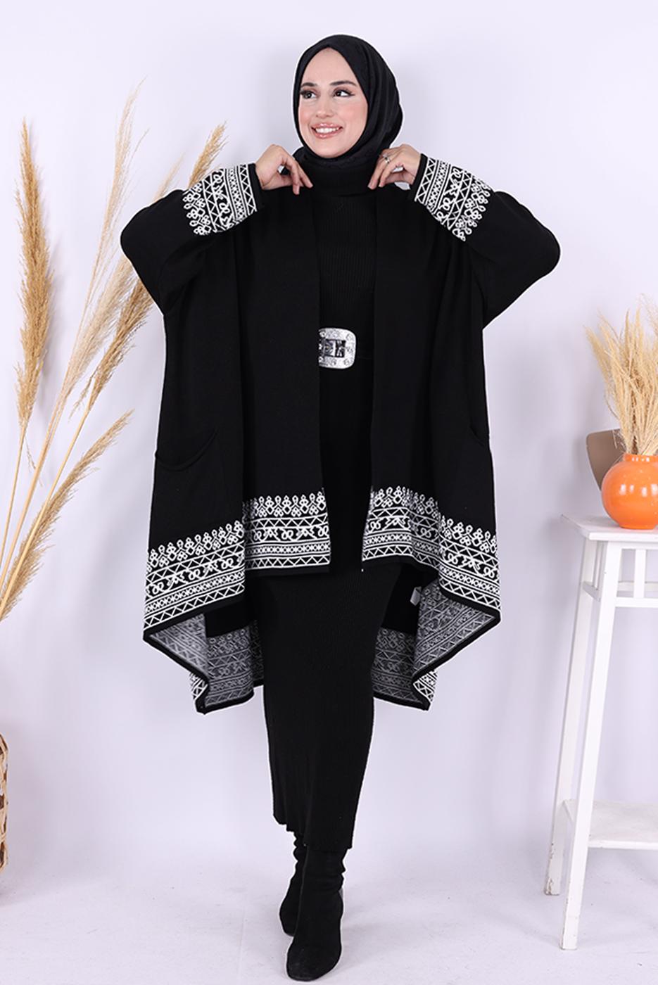 Vêtements hijab NOIR PONCHO EN MAILLE À MOTIFS T 71071