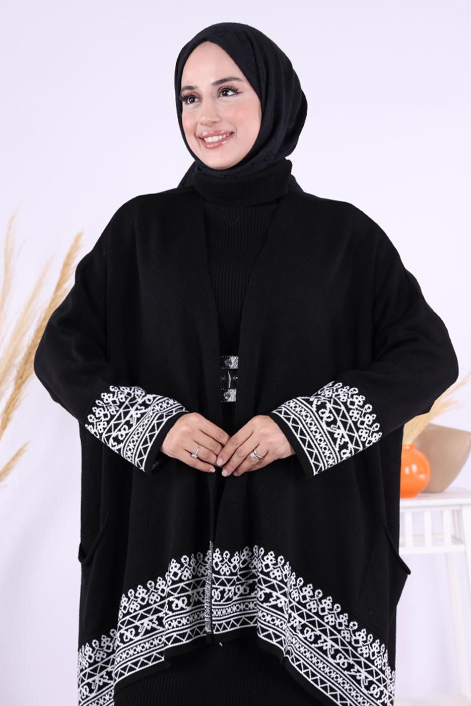 Vêtements hijab NOIR PONCHO EN MAILLE À MOTIFS T 71071