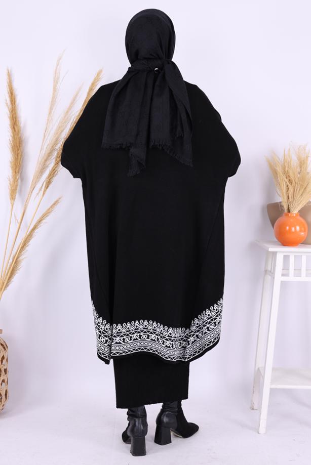 Vêtements hijab NOIR PONCHO EN MAILLE À MOTIFS T 71071 - TRENDTESETTÜR
