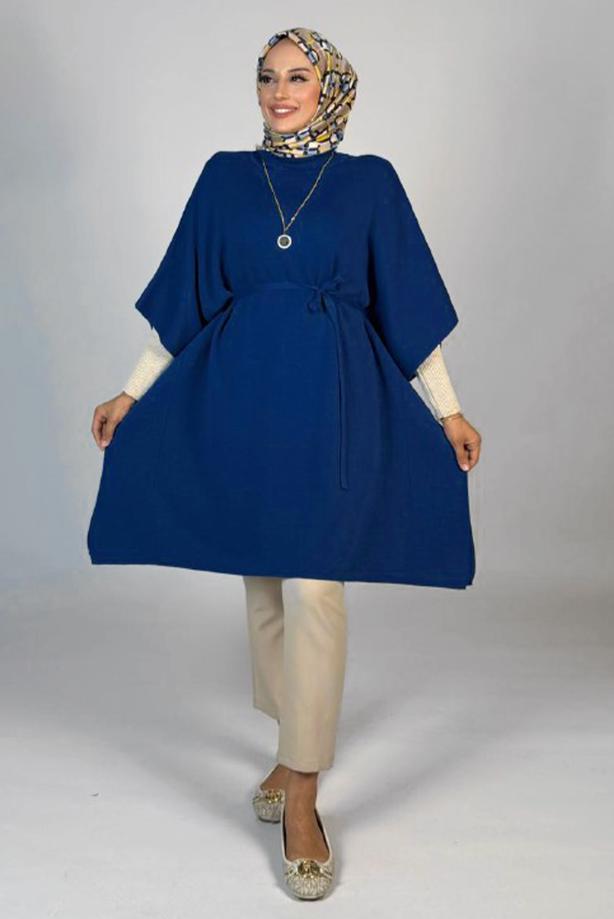 Vêtements hijab BLEU MARINE PONCHO TAILLE NOUÉE T 80381 - TRENDTESETTÜR