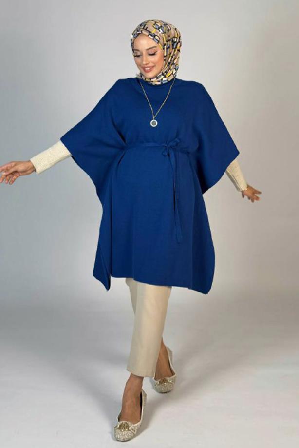 Vêtements hijab BLEU MARINE PONCHO TAILLE NOUÉE T 80381 - TRENDTESETTÜR