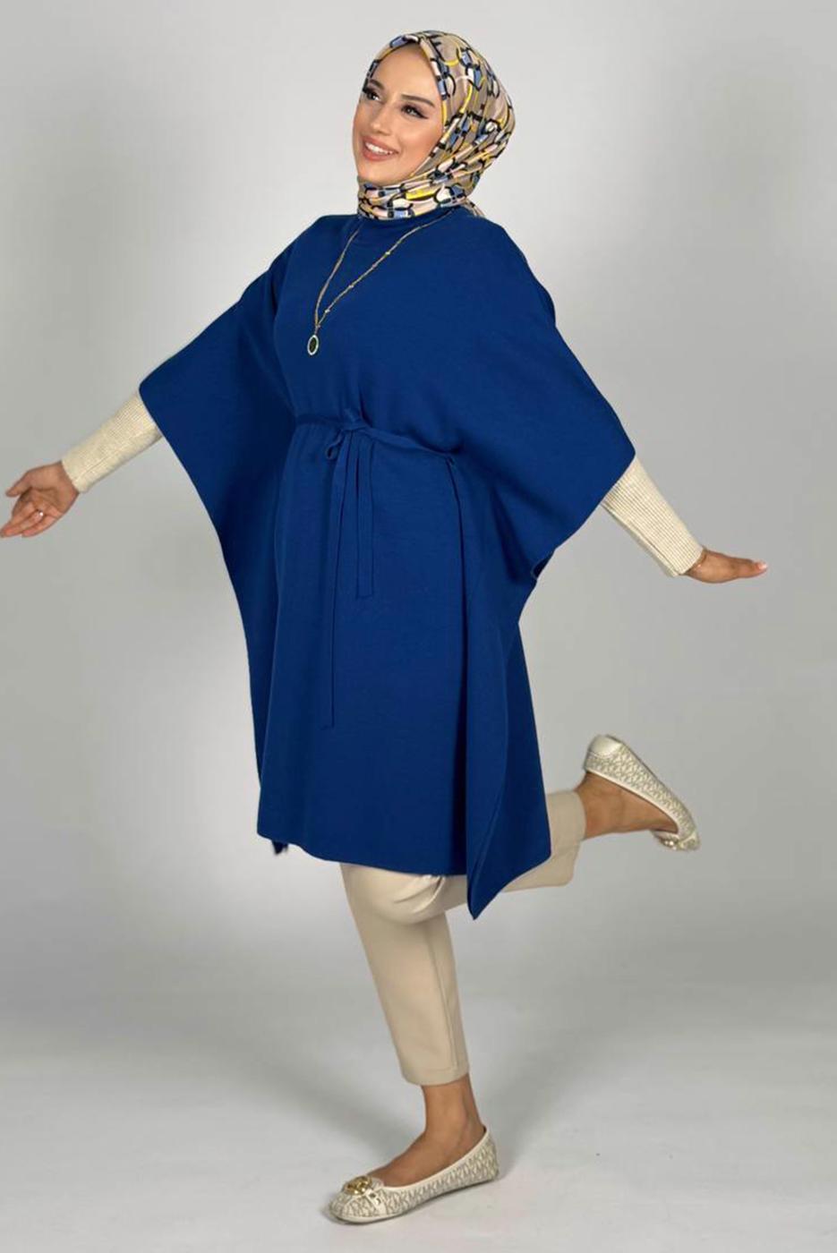 Vêtements hijab BLEU MARINE PONCHO TAILLE NOUÉE T 80381