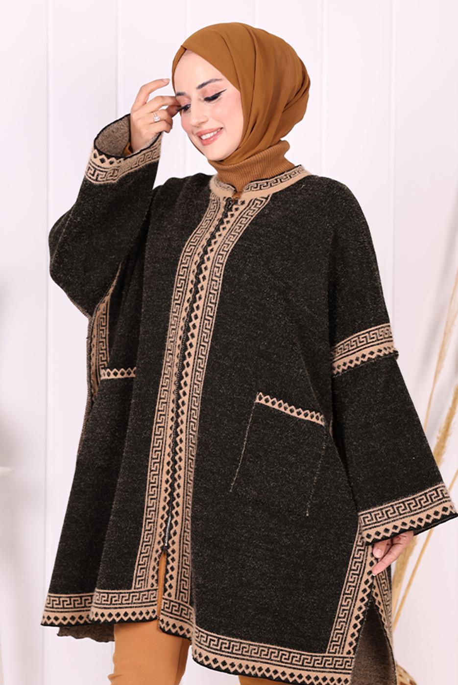 Hijab clothing BLACK ZIPPERED KNITWEAR PONCHO T 80621