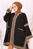 Hijab clothing BLACK ZIPPERED KNITWEAR PONCHO T 80621