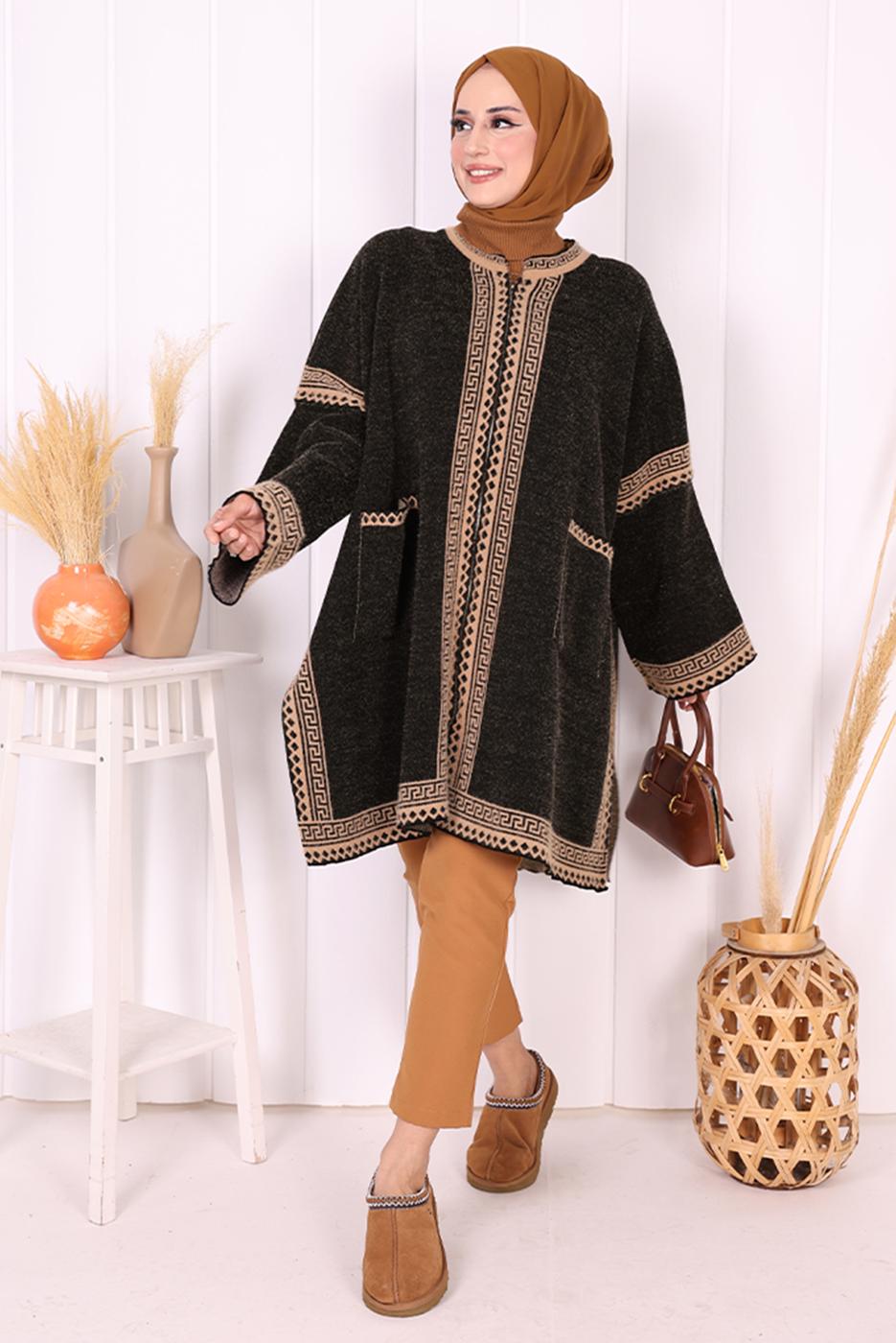 Hijab clothing BLACK ZIPPERED KNITWEAR PONCHO T 80621
